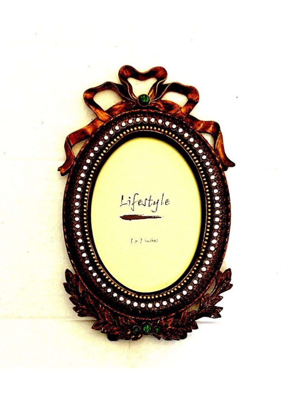 Faux Pearl Antique Gold Oval Photo Frame Table Top Ornate Classic 11" Life Style